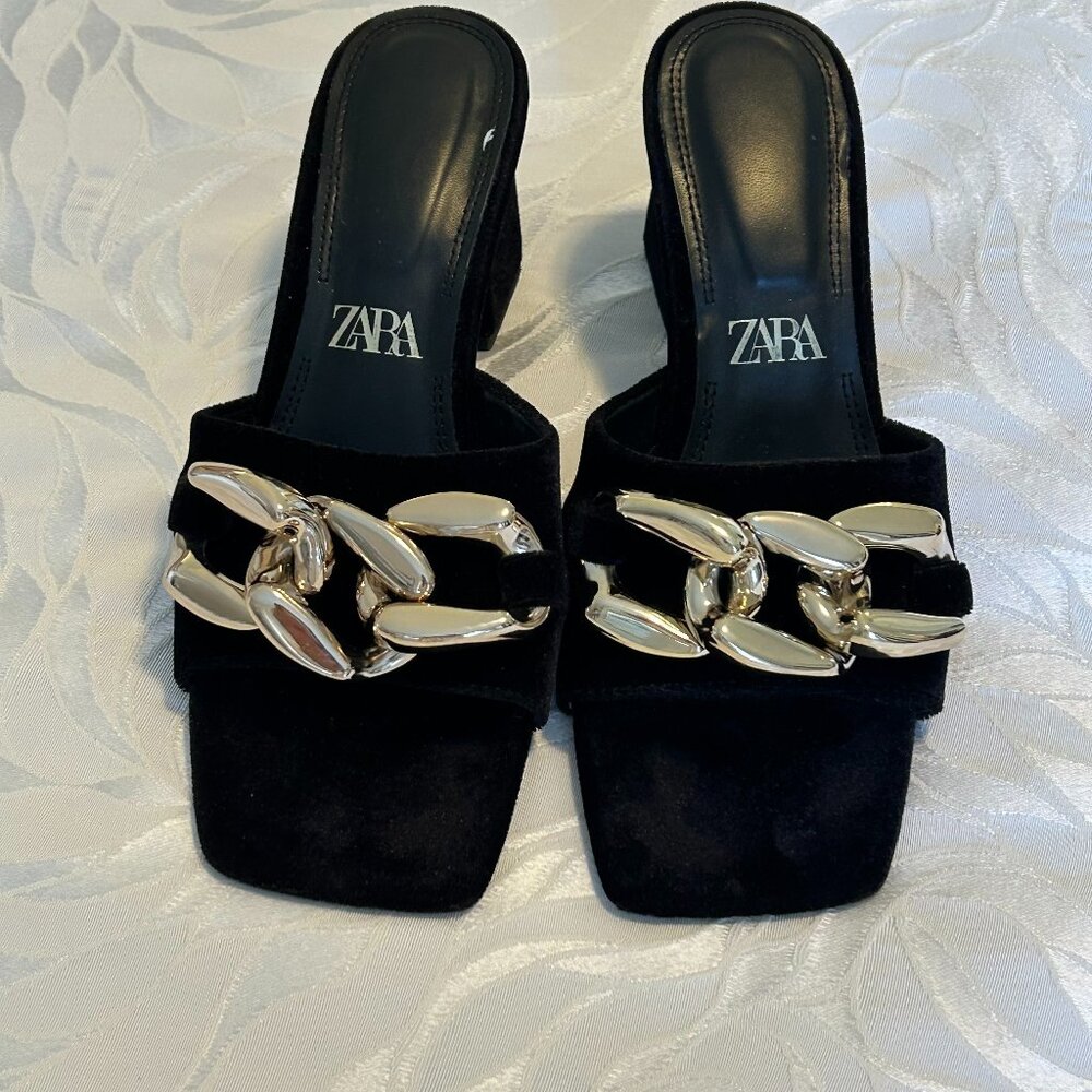 Zara Black Mules with Silver Chain Detail